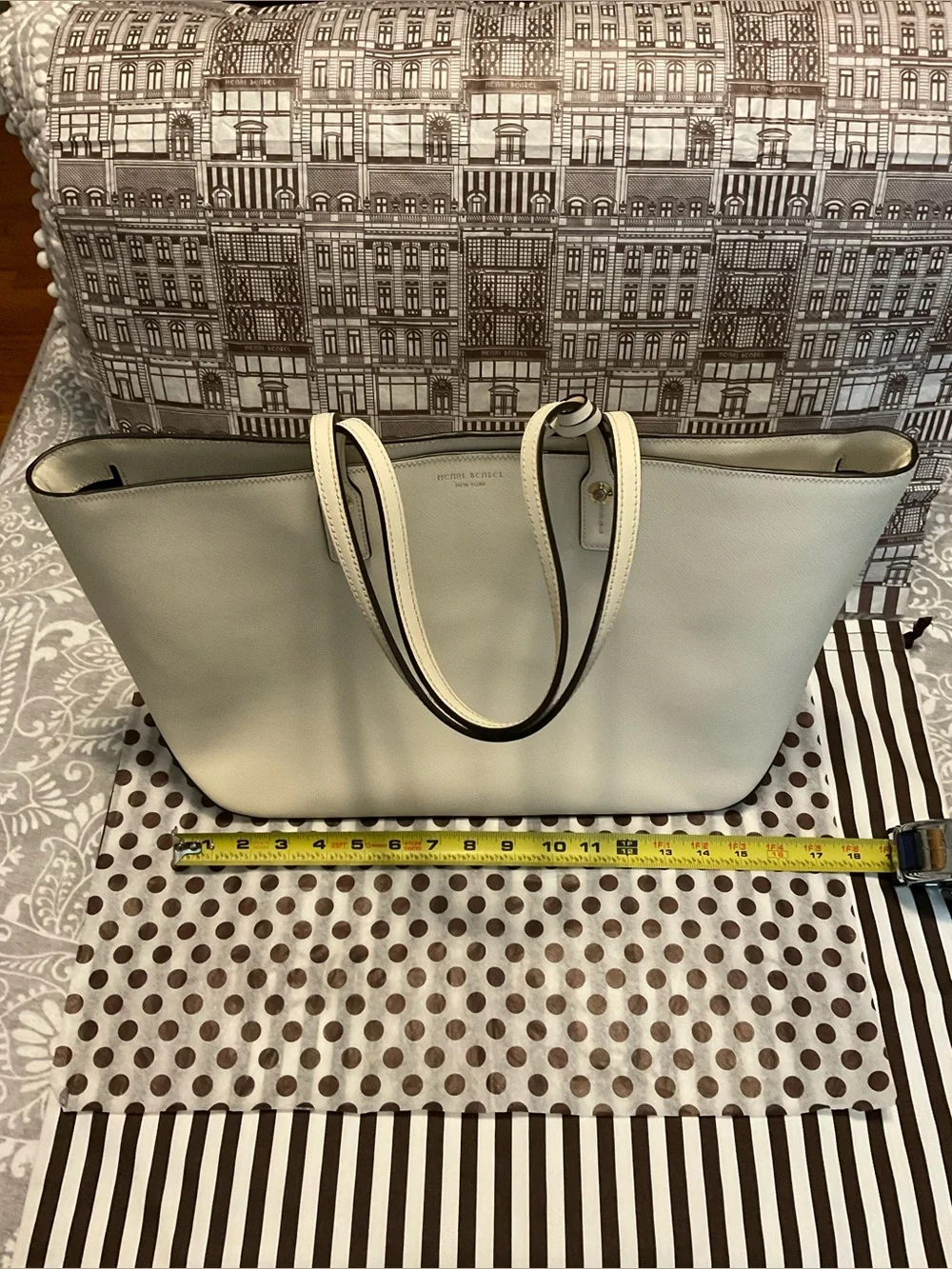 Cream Henri Bendel Zippered Tote with Gold-tone Hardware